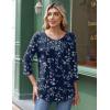Zeagoo 3/4 Length Sleeve Womens Tops Round Neck Casual Summer Tunic Tops Basic Tees Blouses Dressy T-Shirts Pleated Shirts(02 Navy Floral)