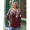 Zeagoo 3/4 Length Sleeve Womens Tops Round Neck Casual Summer Tunic Tops Basic Tees Blouses Dressy T-Shirts Pleated Shirts(02 Red)