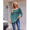 Zeagoo 3/4 Length Sleeve Womens Tops Round Neck Casual Summer Tunic Tops Basic Tees Blouses Dressy T-Shirts Pleated Shirts(A-green)