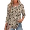 Zeagoo 3/4 Length Sleeve Womens Tops Round Neck Casual Summer Tunic Tops Basic Tees Blouses Dressy T-Shirts Pleated Shirts(Beige)