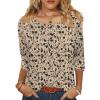 Zeagoo 3/4 Length Sleeve Womens Tops Round Neck Casual Summer Tunic Tops Basic Tees Blouses Dressy T-Shirts Pleated Shirts(Beige)