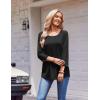 Zeagoo 3/4 Length Sleeve Womens Tops Round Neck Casual Summer Tunic Tops Basic Tees Blouses Dressy T-Shirts Pleated Shirts(Black)