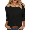 Zeagoo 3/4 Length Sleeve Womens Tops Round Neck Casual Summer Tunic Tops Basic Tees Blouses Dressy T-Shirts Pleated Shirts(Black)