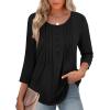 Zeagoo 3/4 Length Sleeve Womens Tops Round Neck Casual Summer Tunic Tops Basic Tees Blouses Dressy T-Shirts Pleated Shirts(Black)