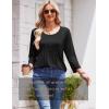 Zeagoo 3/4 Length Sleeve Womens Tops Round Neck Casual Summer Tunic Tops Basic Tees Blouses Dressy T-Shirts Pleated Shirts(Black)