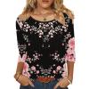 Zeagoo 3/4 Length Sleeve Womens Tops Round Neck Casual Summer Tunic Tops Basic Tees Blouses Dressy T-Shirts Pleated Shirts(Black-pink)