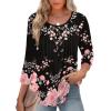 Zeagoo 3/4 Length Sleeve Womens Tops Round Neck Casual Summer Tunic Tops Basic Tees Blouses Dressy T-Shirts Pleated Shirts(Black-pink)