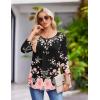 Zeagoo 3/4 Length Sleeve Womens Tops Round Neck Casual Summer Tunic Tops Basic Tees Blouses Dressy T-Shirts Pleated Shirts(Black-pink)