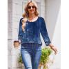 Zeagoo 3/4 Length Sleeve Womens Tops Round Neck Casual Summer Tunic Tops Basic Tees Blouses Dressy T-Shirts Pleated Shirts(Blue)