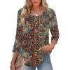 Zeagoo 3/4 Length Sleeve Womens Tops Round Neck Casual Summer Tunic Tops Basic Tees Blouses Dressy T-Shirts Pleated Shirts(Brown)