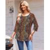 Zeagoo 3/4 Length Sleeve Womens Tops Round Neck Casual Summer Tunic Tops Basic Tees Blouses Dressy T-Shirts Pleated Shirts(Brown)