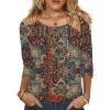 Zeagoo 3/4 Length Sleeve Womens Tops Round Neck Casual Summer Tunic Tops Basic Tees Blouses Dressy T-Shirts Pleated Shirts(Brown)