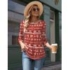 Zeagoo 3/4 Length Sleeve Womens Tops Round Neck Casual Summer Tunic Tops Basic Tees Blouses Dressy T-Shirts Pleated Shirts(Christmas Print)