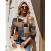 Zeagoo 3/4 Length Sleeve Womens Tops Round Neck Casual Summer Tunic Tops Basic Tees Blouses Dressy T-Shirts Pleated Shirts(Geometric Color Block)