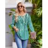 Zeagoo 3/4 Length Sleeve Womens Tops Round Neck Casual Summer Tunic Tops Basic Tees Blouses Dressy T-Shirts Pleated Shirts(Green)
