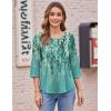 Zeagoo 3/4 Length Sleeve Womens Tops Round Neck Casual Summer Tunic Tops Basic Tees Blouses Dressy T-Shirts Pleated Shirts(Green)