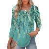 Zeagoo 3/4 Length Sleeve Womens Tops Round Neck Casual Summer Tunic Tops Basic Tees Blouses Dressy T-Shirts Pleated Shirts(Green)