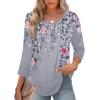 Zeagoo 3/4 Length Sleeve Womens Tops Round Neck Casual Summer Tunic Tops Basic Tees Blouses Dressy T-Shirts Pleated Shirts(Grey)