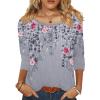 Zeagoo 3/4 Length Sleeve Womens Tops Round Neck Casual Summer Tunic Tops Basic Tees Blouses Dressy T-Shirts Pleated Shirts(Grey)