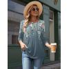 Zeagoo 3/4 Length Sleeve Womens Tops Round Neck Casual Summer Tunic Tops Basic Tees Blouses Dressy T-Shirts Pleated Shirts(Grey Floral)
