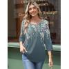 Zeagoo 3/4 Length Sleeve Womens Tops Round Neck Casual Summer Tunic Tops Basic Tees Blouses Dressy T-Shirts Pleated Shirts(Grey Floral)