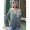 Zeagoo 3/4 Length Sleeve Womens Tops Round Neck Casual Summer Tunic Tops Basic Tees Blouses Dressy T-Shirts Pleated Shirts(Grey Floral)