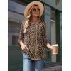Zeagoo 3/4 Length Sleeve Womens Tops Round Neck Casual Summer Tunic Tops Basic Tees Blouses Dressy T-Shirts Pleated Shirts(Leopard Print)