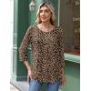 Zeagoo 3/4 Length Sleeve Womens Tops Round Neck Casual Summer Tunic Tops Basic Tees Blouses Dressy T-Shirts Pleated Shirts(Leopard Print)