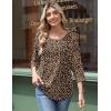 Zeagoo 3/4 Length Sleeve Womens Tops Round Neck Casual Summer Tunic Tops Basic Tees Blouses Dressy T-Shirts Pleated Shirts(Leopard Print)