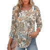 Zeagoo 3/4 Length Sleeve Womens Tops Round Neck Casual Summer Tunic Tops Basic Tees Blouses Dressy T-Shirts Pleated Shirts(Mz453)