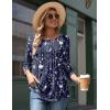 Zeagoo 3/4 Length Sleeve Womens Tops Round Neck Casual Summer Tunic Tops Basic Tees Blouses Dressy T-Shirts Pleated Shirts(Navy Floral)