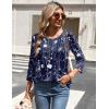 Zeagoo 3/4 Length Sleeve Womens Tops Round Neck Casual Summer Tunic Tops Basic Tees Blouses Dressy T-Shirts Pleated Shirts(Navy Floral)