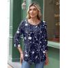 Zeagoo 3/4 Length Sleeve Womens Tops Round Neck Casual Summer Tunic Tops Basic Tees Blouses Dressy T-Shirts Pleated Shirts(Navy Floral)