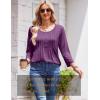 Zeagoo 3/4 Length Sleeve Womens Tops Round Neck Casual Summer Tunic Tops Basic Tees Blouses Dressy T-Shirts Pleated Shirts(Purple)