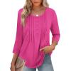 Zeagoo 3/4 Length Sleeve Womens Tops Round Neck Casual Summer Tunic Tops Basic Tees Blouses Dressy T-Shirts Pleated Shirts(Rose)