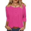 Zeagoo 3/4 Length Sleeve Womens Tops Round Neck Casual Summer Tunic Tops Basic Tees Blouses Dressy T-Shirts Pleated Shirts(Rose)