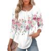 Zeagoo 3/4 Length Sleeve Womens Tops Round Neck Casual Summer Tunic Tops Basic Tees Blouses Dressy T-Shirts Pleated Shirts(White)
