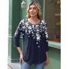 Zeagoo 3/4 Length Sleeve Womens Tops Round Neck Casual Summer Tunic Tops Basic Tees Blouses Dressy T-Shirts Pleated Shirts(White Flower_sf103)