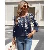 Zeagoo 3/4 Length Sleeve Womens Tops Round Neck Casual Summer Tunic Tops Basic Tees Blouses Dressy T-Shirts Pleated Shirts(White Flower_sf103)