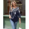 Zeagoo 3/4 Length Sleeve Womens Tops Round Neck Casual Summer Tunic Tops Basic Tees Blouses Dressy T-Shirts Pleated Shirts(White Flower_sf103)