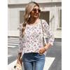 Zeagoo 3/4 Length Sleeve Womens Tops Round Neck Casual Summer Tunic Tops Basic Tees Blouses Dressy T-Shirts Pleated Shirts(White Pink)