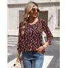 Zeagoo 3/4 Length Sleeve Womens Tops Round Neck Casual Summer Tunic Tops Basic Tees Blouses Dressy T-Shirts Pleated Shirts(Wine Red)