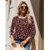 Zeagoo 3/4 Length Sleeve Womens Tops Round Neck Casual Summer Tunic Tops Basic Tees Blouses Dressy T-Shirts Pleated Shirts(Wine Red)
