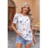 Zeagoo Blouse for Women Dressy Casual Puff Short Sleeve Boho Tops Fashion Floral Crew Neck Tunic Shirts Summer Clothes(Bf112)