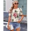 Zeagoo Blouse for Women Dressy Casual Puff Short Sleeve Boho Tops Fashion Floral Crew Neck Tunic Shirts Summer Clothes(Bf178)