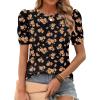 Zeagoo Blouse for Women Dressy Casual Puff Short Sleeve Boho Tops Fashion Floral Crew Neck Tunic Shirts Summer Clothes(Bf352)