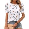 Zeagoo Blouse for Women Dressy Casual Puff Short Sleeve Boho Tops Fashion Floral Crew Neck Tunic Shirts Summer Clothes(Dw170)