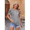 Zeagoo Blouse for Women Dressy Casual Puff Short Sleeve Boho Tops Fashion Floral Crew Neck Tunic Shirts Summer Clothes(Hf36)
