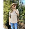 Zeagoo Blouse for Women Dressy Casual Puff Short Sleeve Boho Tops Fashion Floral Crew Neck Tunic Shirts Summer Clothes(Khaki)