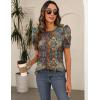 Zeagoo Blouse for Women Dressy Casual Puff Short Sleeve Boho Tops Fashion Floral Crew Neck Tunic Shirts Summer Clothes(Mz721)